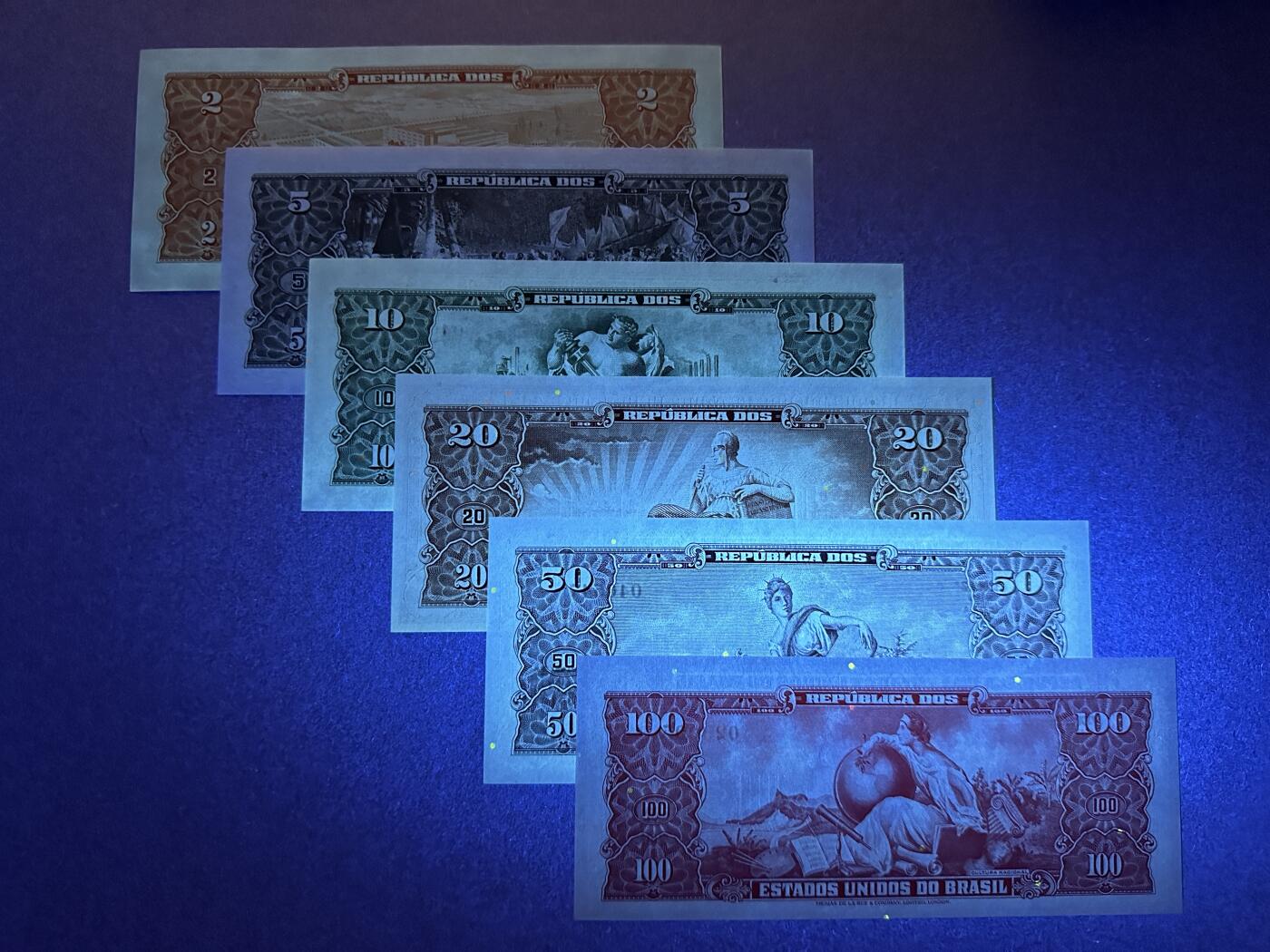 《张总收藏》166期-周日外币精品 巴西2、5、10、20、50、100克鲁塞罗6张 UNC 1953-1960年老版本