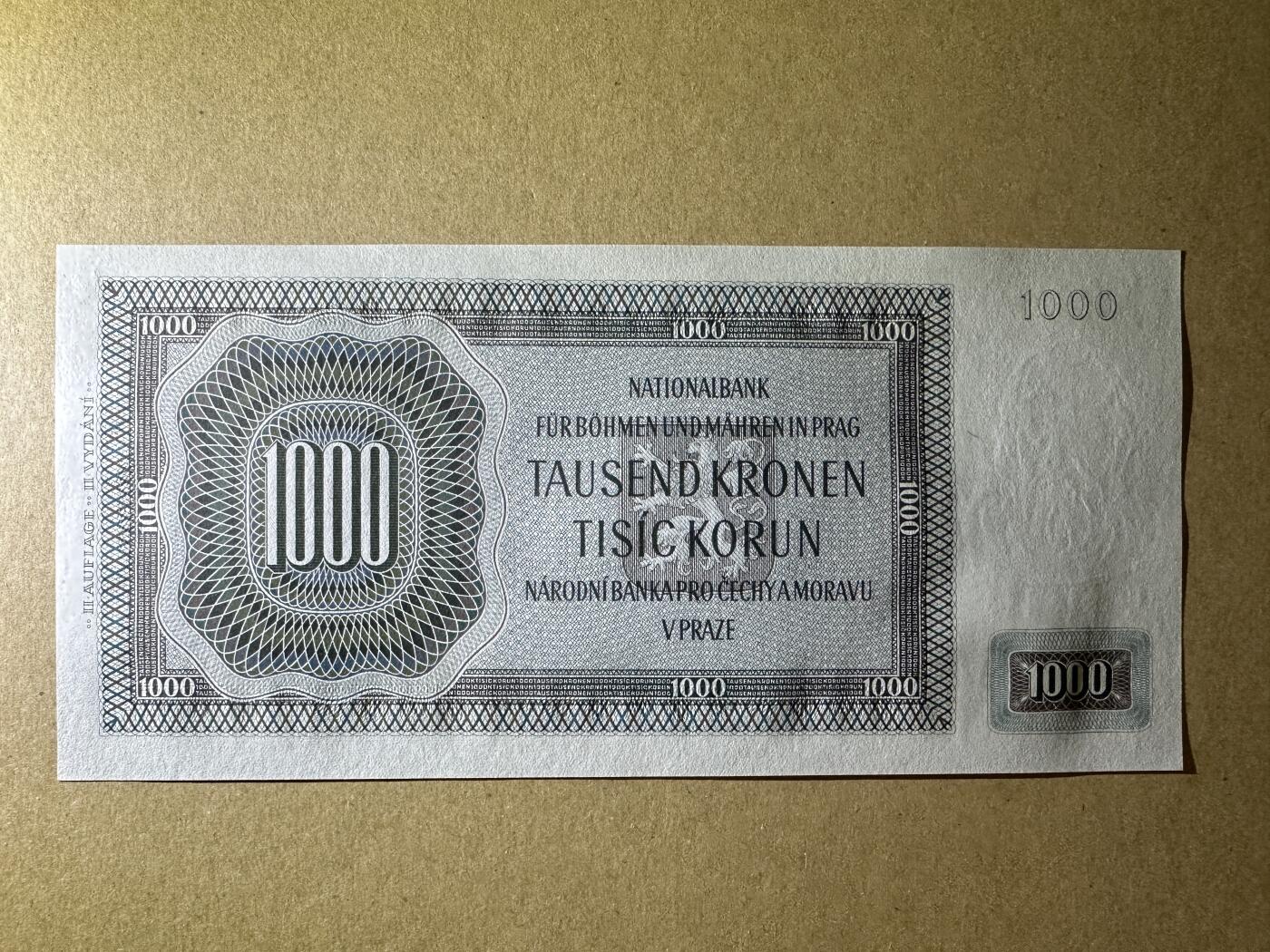 《张总收藏》166期-周日外币精品 波西米亚与摩拉维亚1000克朗 UNC 1942年版 捷克前身 实票 无针孔 无47