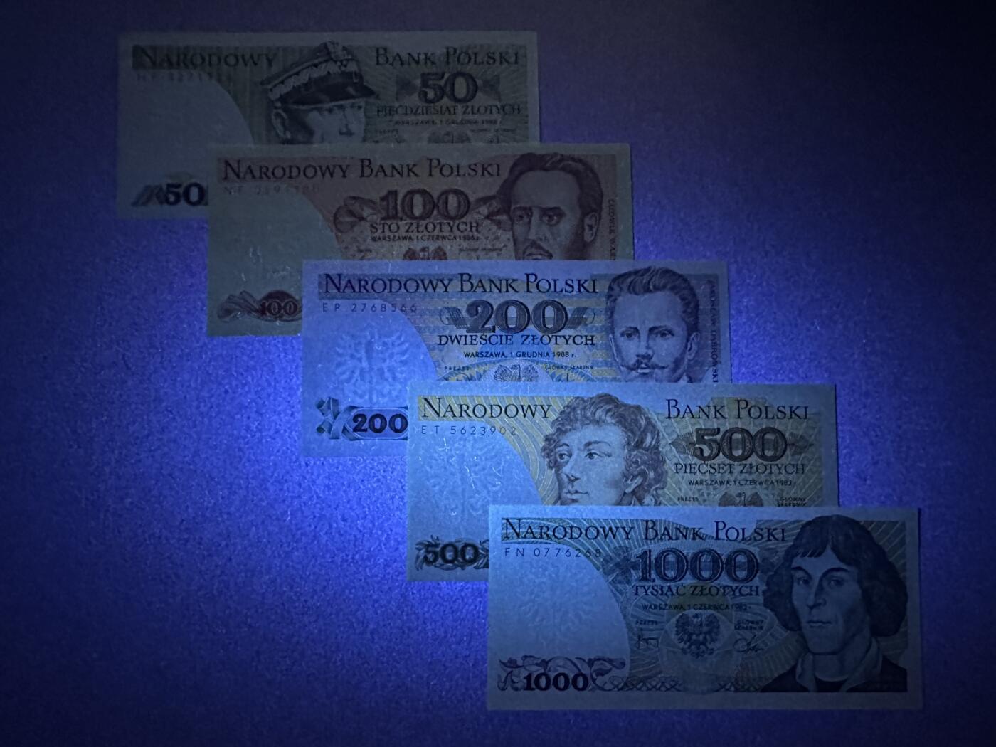 《张总收藏》166期-周日外币精品 波兰50-1000兹罗提5张 UNC 1982-1988年 全程无4