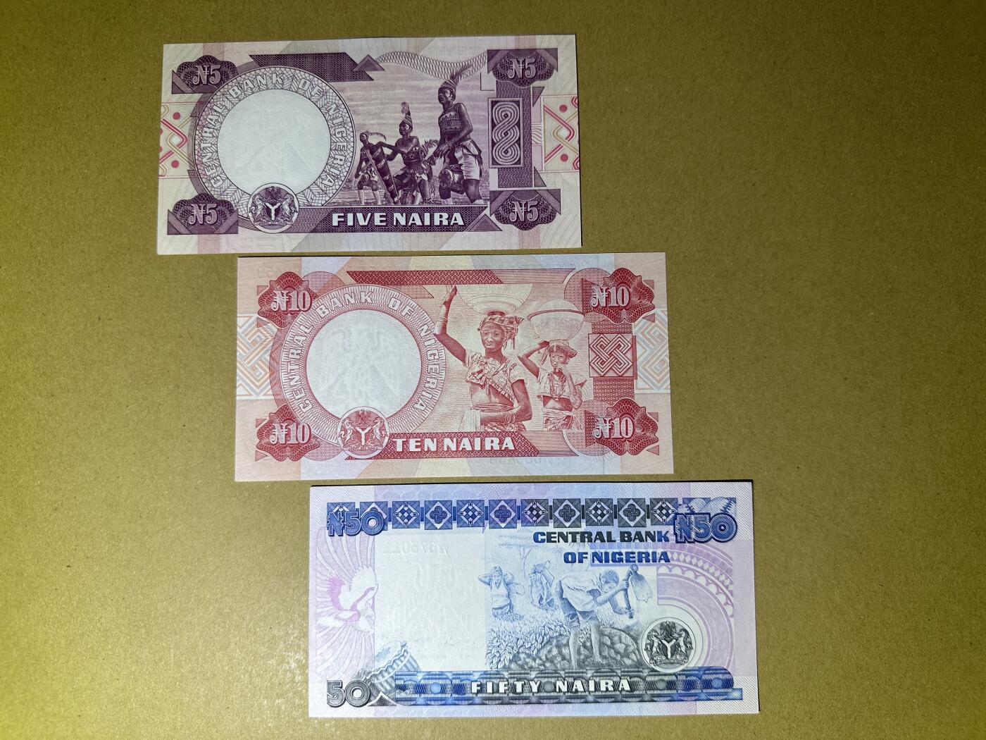 《张总收藏》166期-周日外币精品 尼日利亚5、10、50奈拉3张 UNC