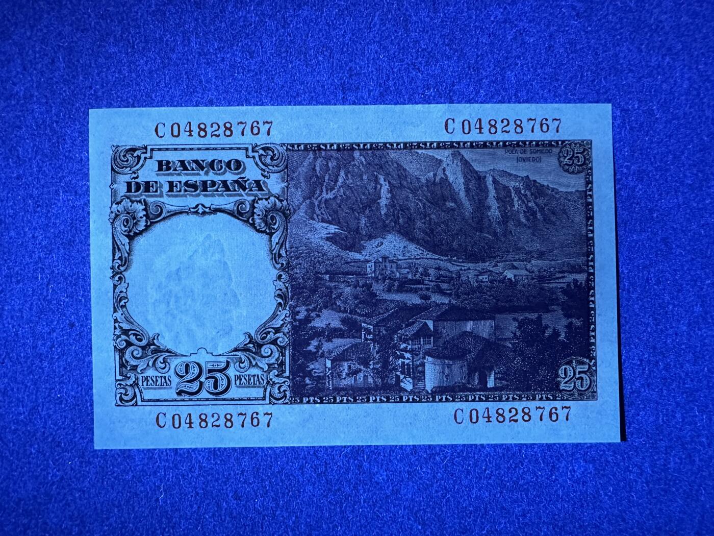 《张总收藏》166期-周日外币精品 西班牙25比塞塔 UNC 1946年老版本