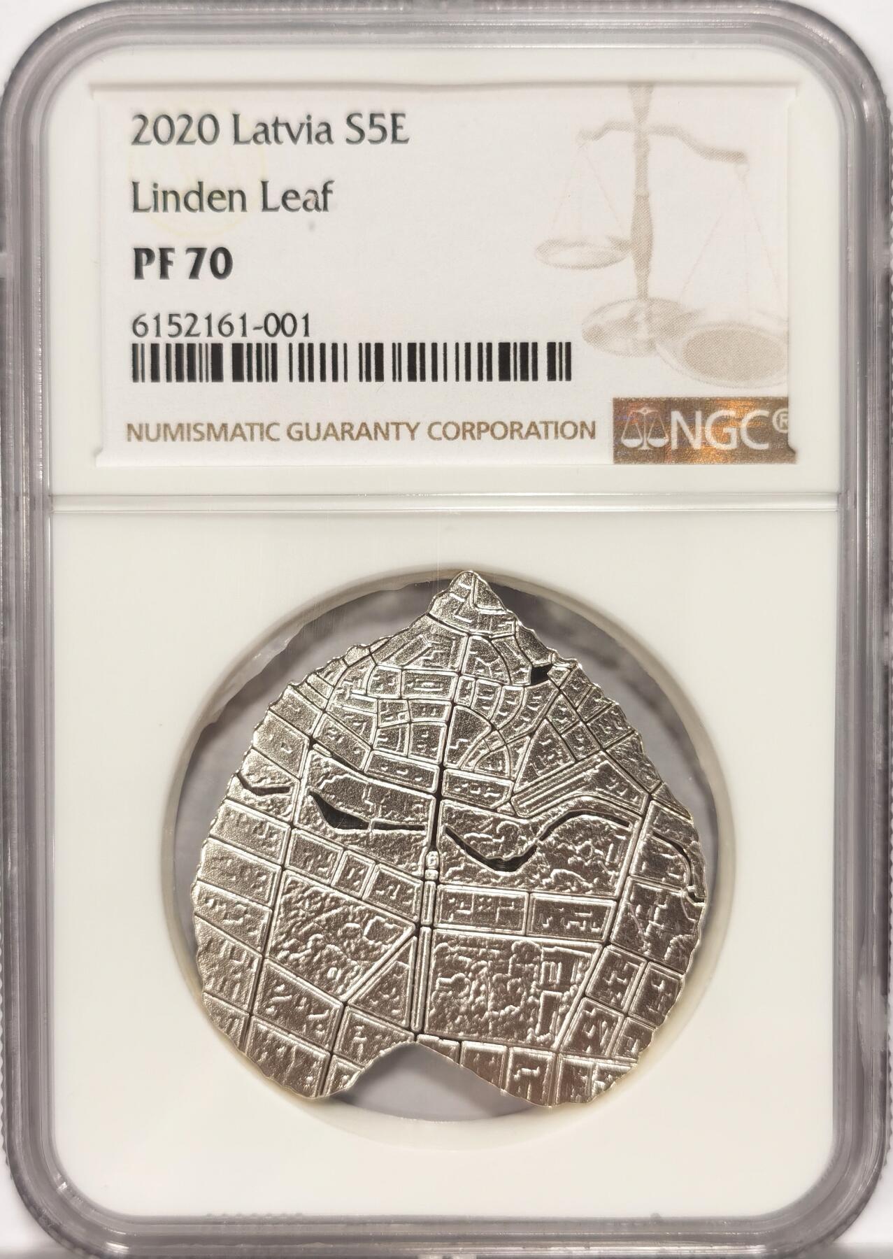 博洋堂世界钱币拍卖第090期（全场包邮） NGC PF70 拉脱维亚2020年精制异型银币，“菩提树叶”