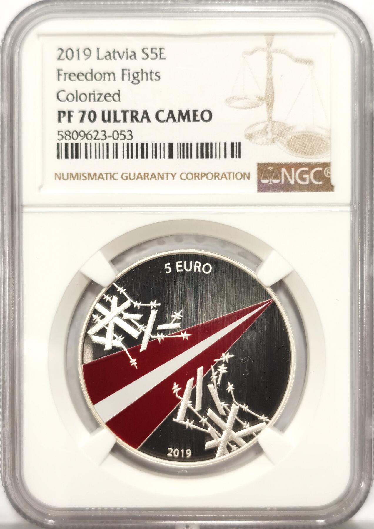 博洋堂世界钱币拍卖第090期（全场包邮） NGC PF70UC 拉脱维亚2019年获奖精制纪念银币，色彩主题系列，“自由革命”，2018年最佳时事获奖币