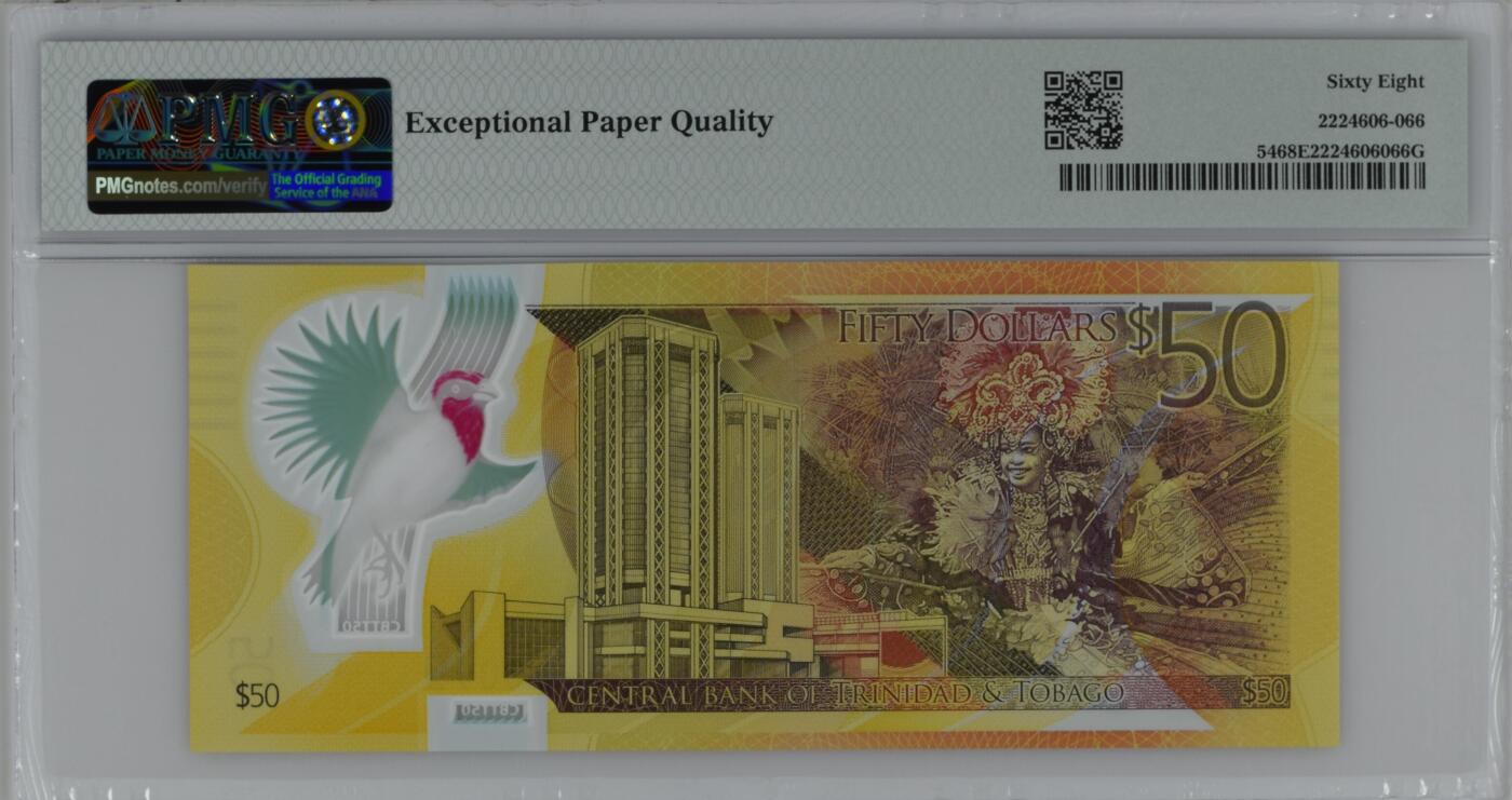 收藏联盟Quantum Auction 第374期拍卖  特立尼达和多巴哥2014年50元纪念钞 PMG68 号码无4