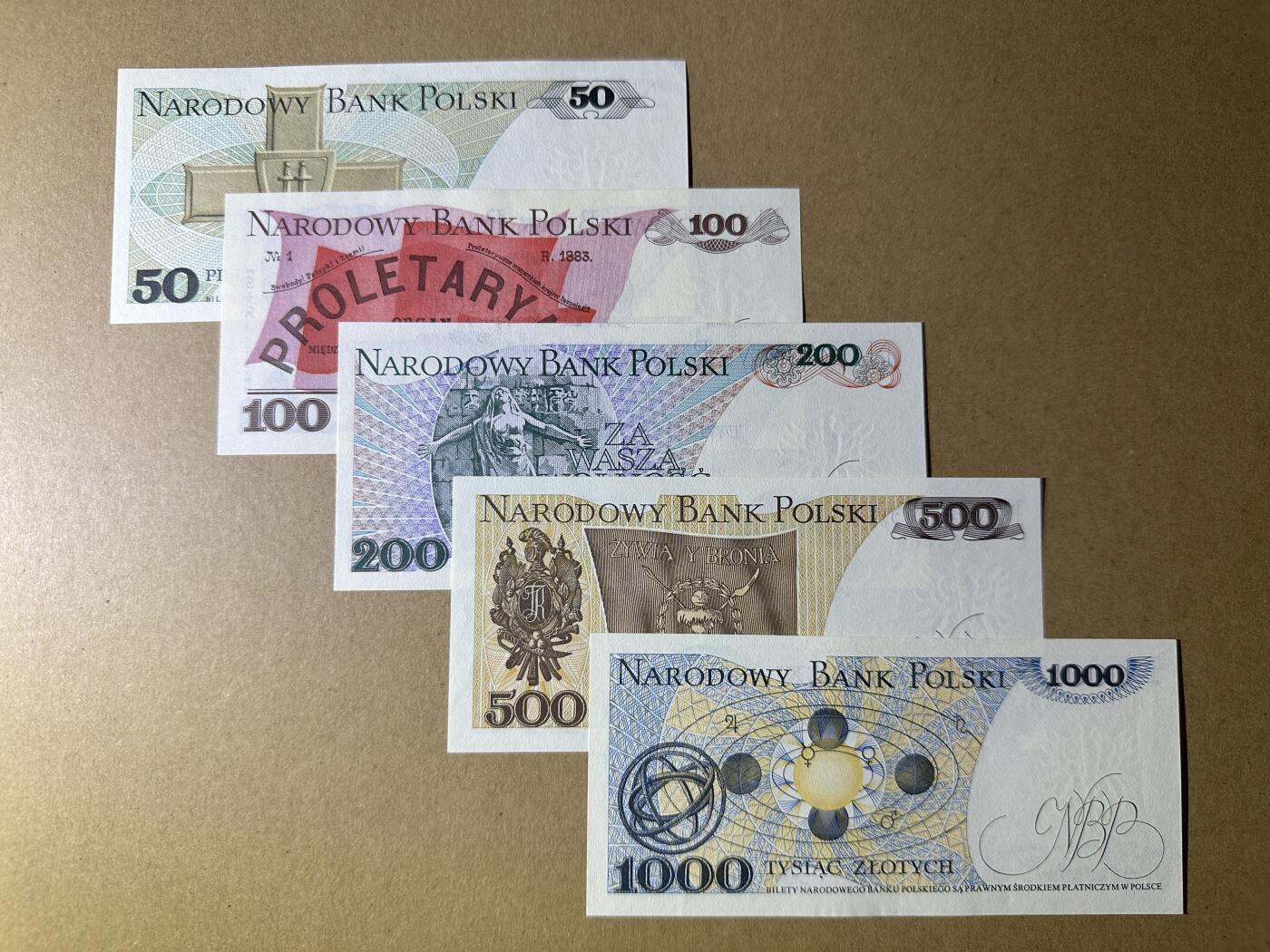《张总收藏》166期-周日外币精品 波兰50-1000兹罗提5张 UNC 1982-1988年 全程无4