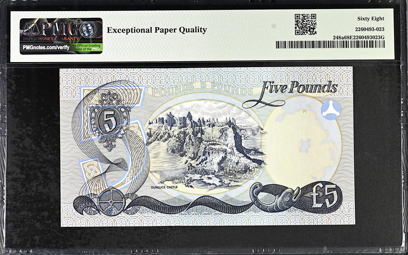 《张总收藏》166期-周日外币精品 北爱尔兰5镑 PMG68E 1977年老版本 无4 冠军分 仅2张
