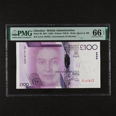 【亘邦集藏】第199期拍卖 - 【AAA冠】2011年 直布罗陀100镑 PMG 66EPQ AA181843