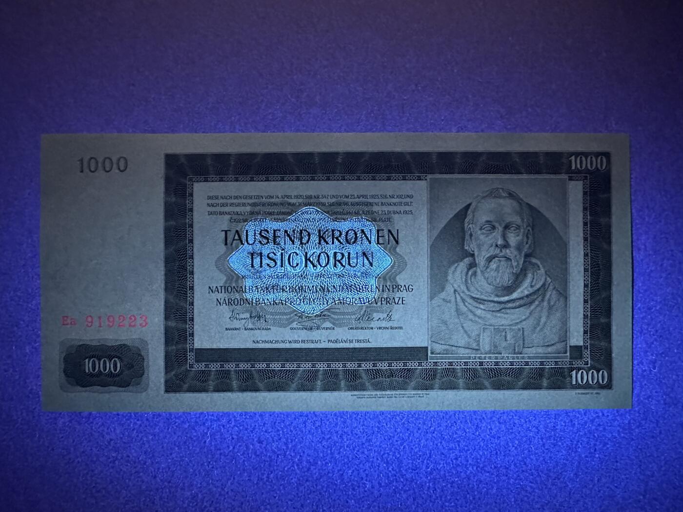 《张总收藏》166期-周日外币精品 波西米亚与摩拉维亚1000克朗 UNC 1942年版 捷克前身 实票 无针孔 无47