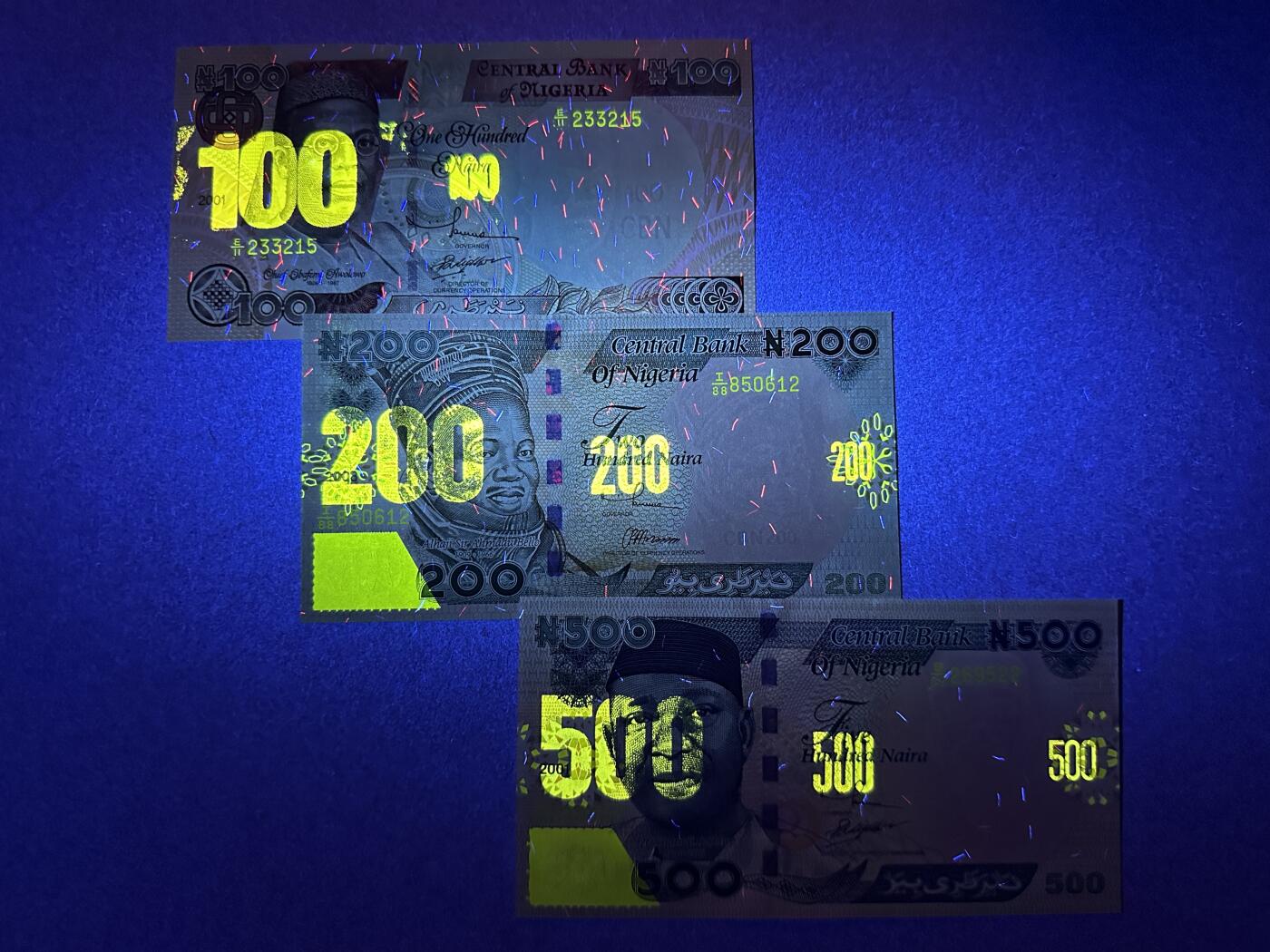《张总收藏》166期-周日外币精品 尼日利亚100、200、500奈拉3张 UNC 全程无4