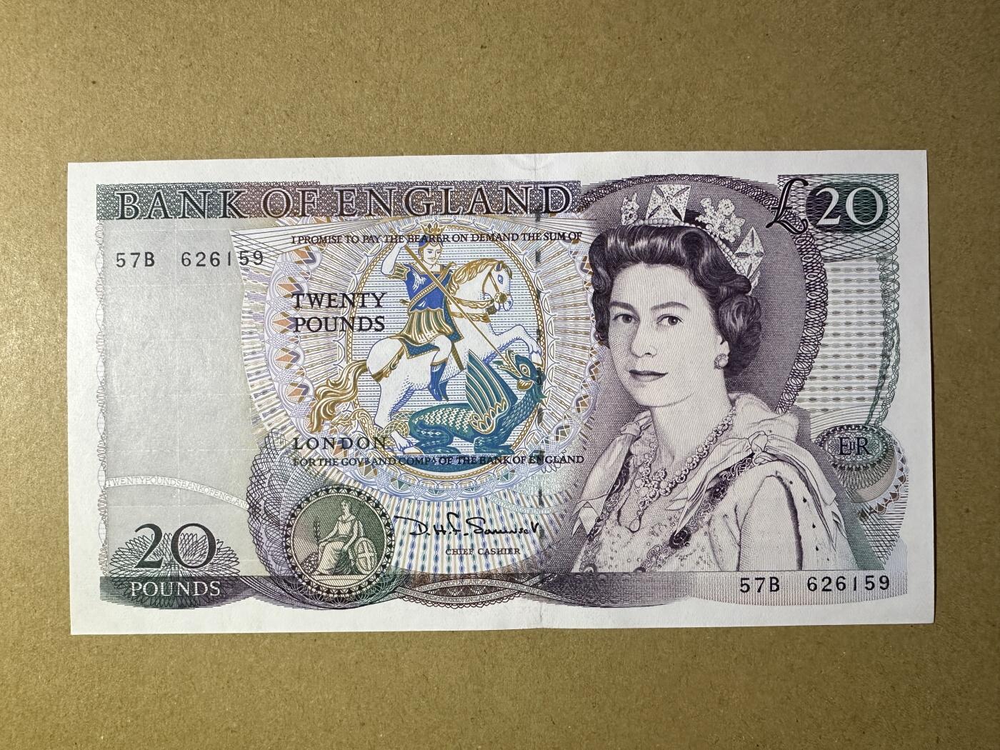 《张总收藏》166期-周日外币精品 英格兰20镑 UNC D序列莎翁水印 局部荧光 无4