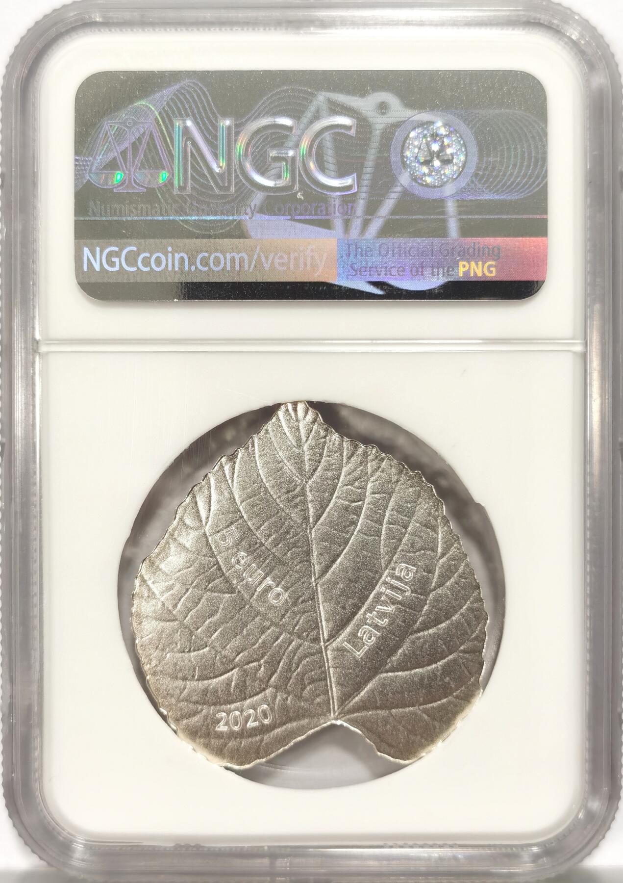 博洋堂世界钱币拍卖第090期（全场包邮） NGC PF70 拉脱维亚2020年精制异型银币，“菩提树叶”