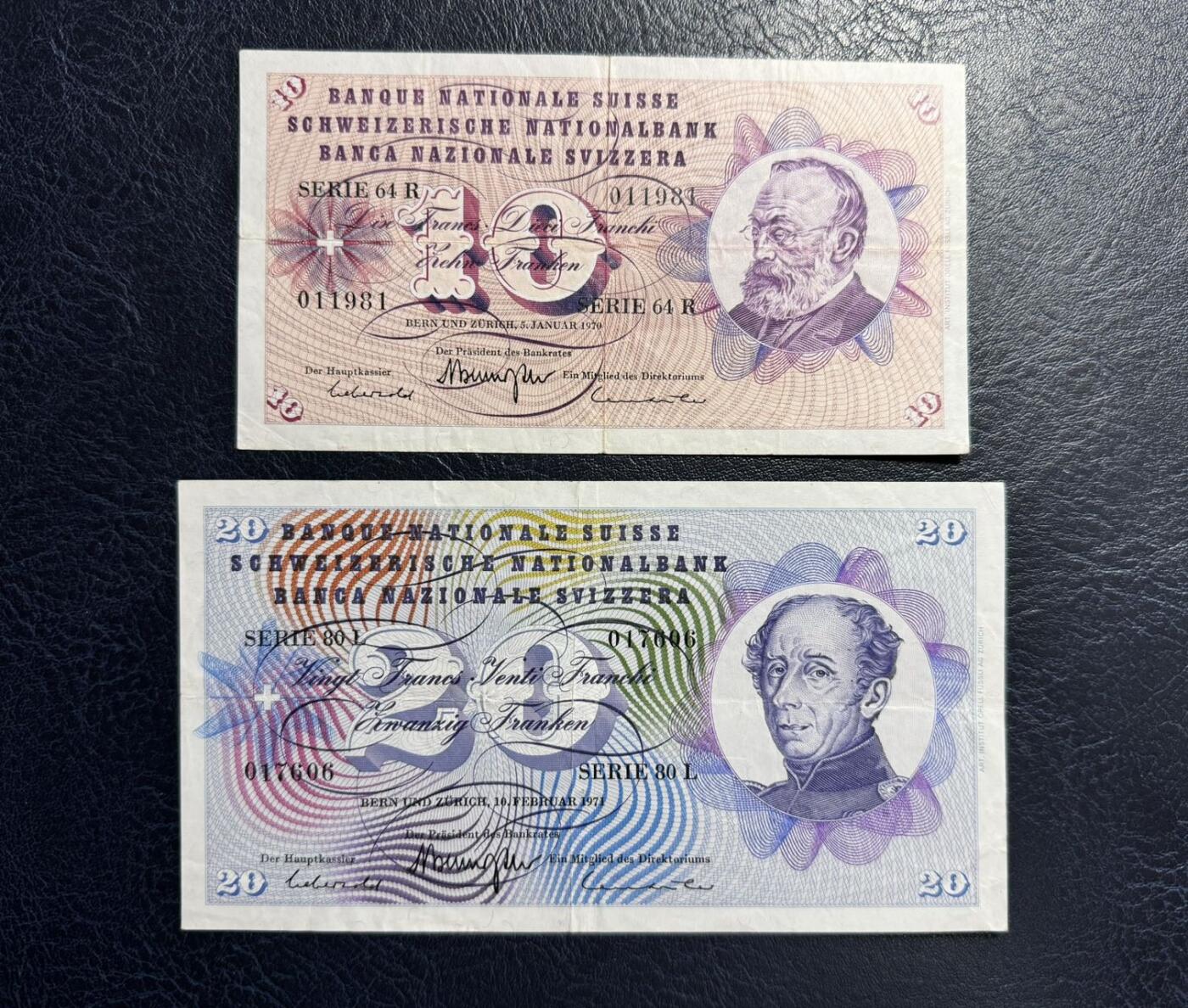 收藏联盟Quantum Auction 第374期拍卖  瑞士联邦1961-71年10-100法郎 非全新 品相如图