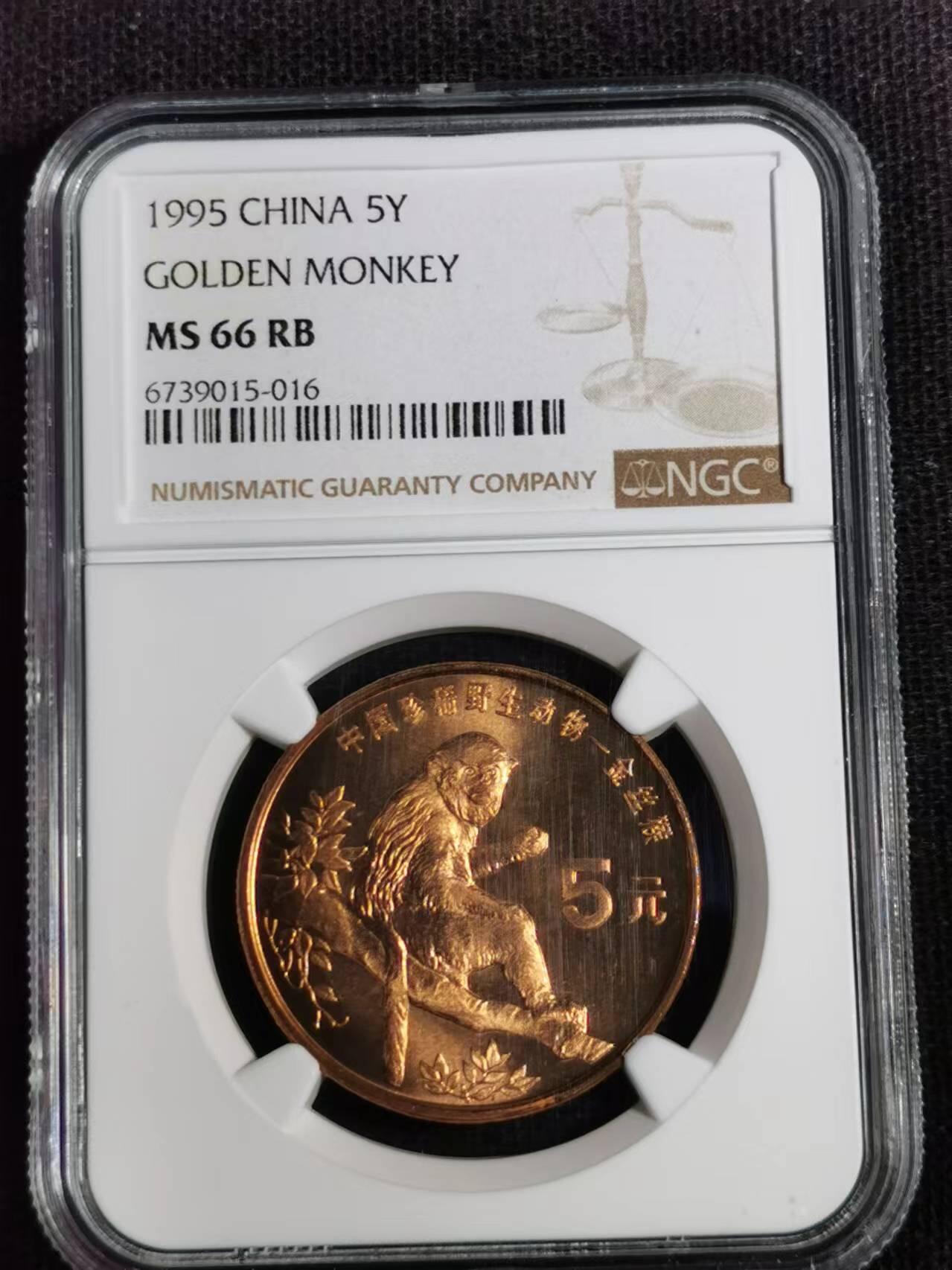 刘世昌艺术品销售中心～虎踞龙蟠*金杨在线联拍群第504期 1995年流通纪念币“金丝猴”（NGC   MS66RB   串号：6739015-016）1枚。
