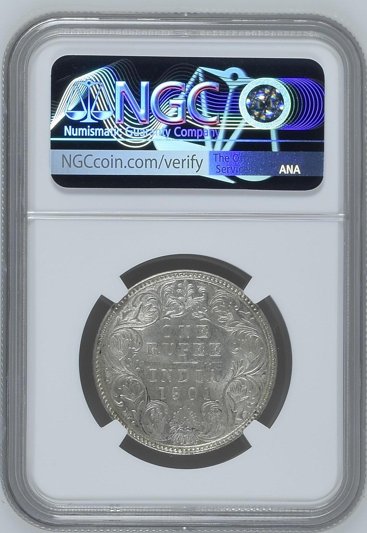 收藏联盟Quantum Auction 第374期拍卖  英属印度1901年1卢比银币 NGC AU55 维多利亚女王