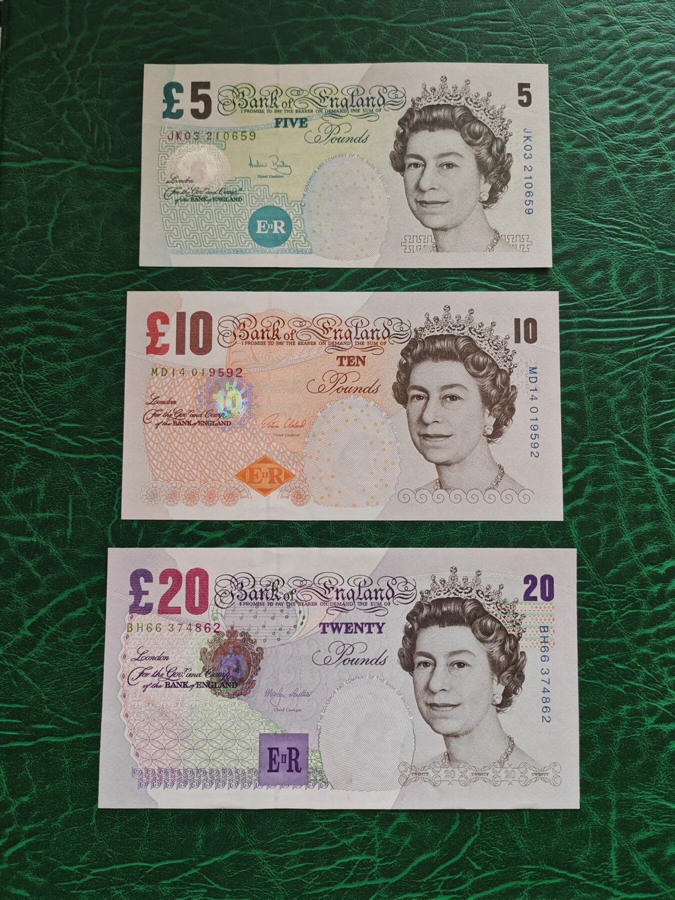 英国 E序 纸币套币 5英镑-10英镑-20英镑 全新UNC
