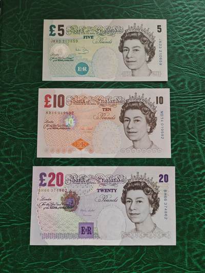 英国 E序 纸币套币 5英镑-10英镑-20英镑 全新UNC - 英国 E序 纸币套币 5英镑-10英镑-20英镑 全新UNC