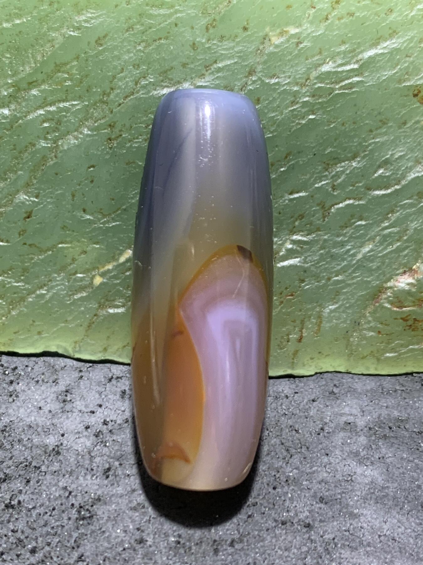 精美亚光高玉化巴西玛瑙手工俏色巧雕复古面具桶珠一个