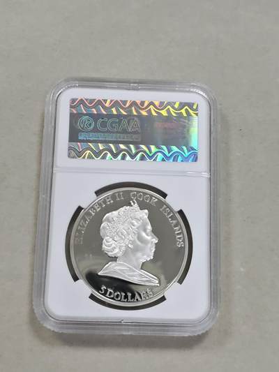 康怡轩钱币【以色列+葡萄牙+库克+澳大利亚+芬兰】第251003期  2010年库克发行电影明星约翰·韦恩5元彩色精制纪念银币鉴定封装