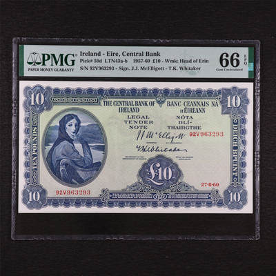 【亘邦集藏】第200期拍卖 - 1960年 爱尔兰10克朗 PMG 66EPQ 92V963293