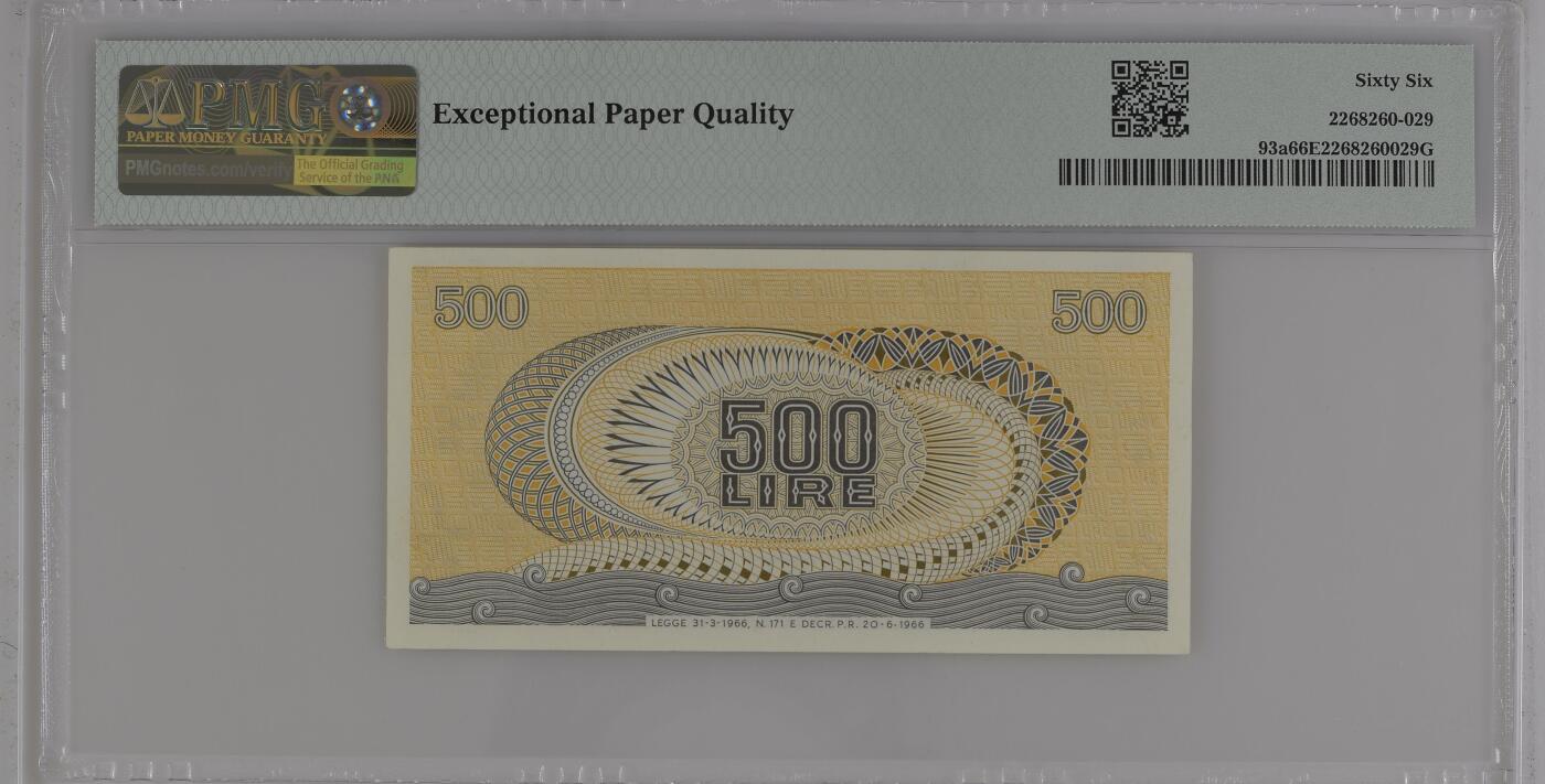 收藏联盟Quantum Auction 第374期拍卖  意大利1966-70年500里拉 PMG66 
