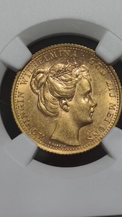 NGC-MS62+荷兰1898年威廉明娜女王10盾金币金萝莉皇冠萝莉