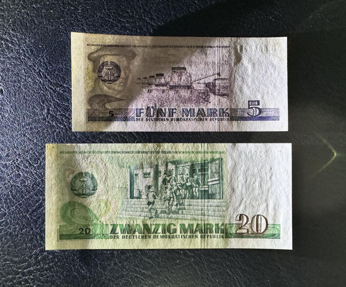 收藏联盟Quantum Auction 第374期拍卖  东德1975年5和20马克 品相UNC- 