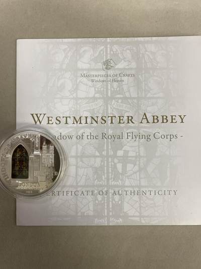 康怡轩钱币【以色列+葡萄牙+库克+澳大利亚+芬兰】第251003期  2011年库克发行天堂之窗-伦敦威斯敏斯特教堂镶彩色玻璃精制纪念银币  币+证书