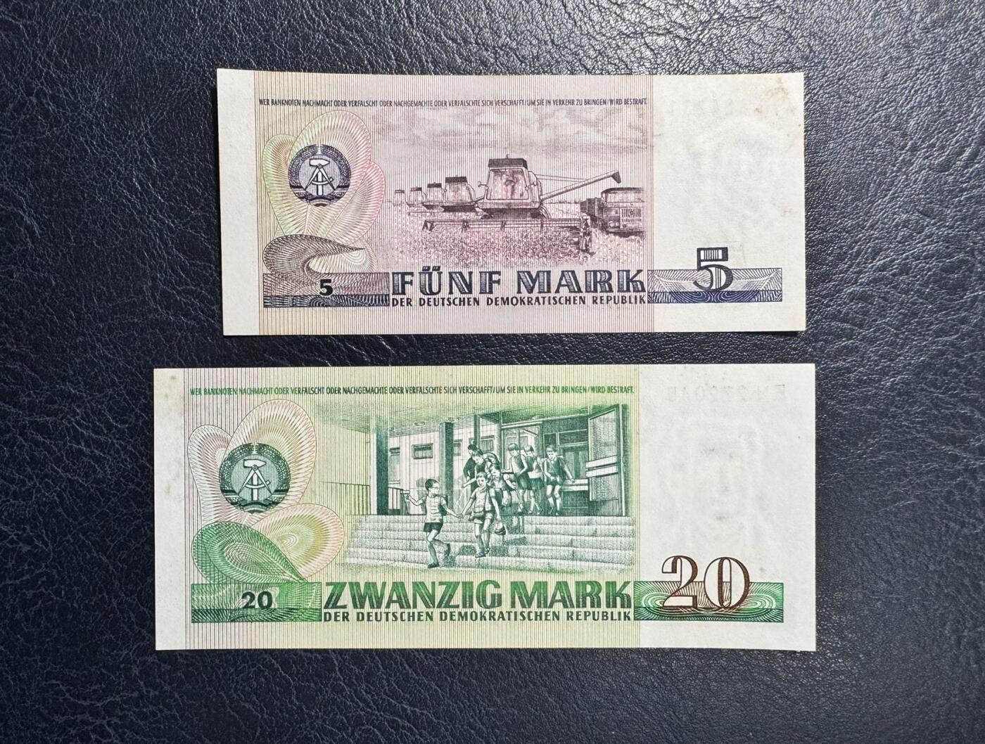 收藏联盟Quantum Auction 第374期拍卖  东德1975年5和20马克 品相UNC- 