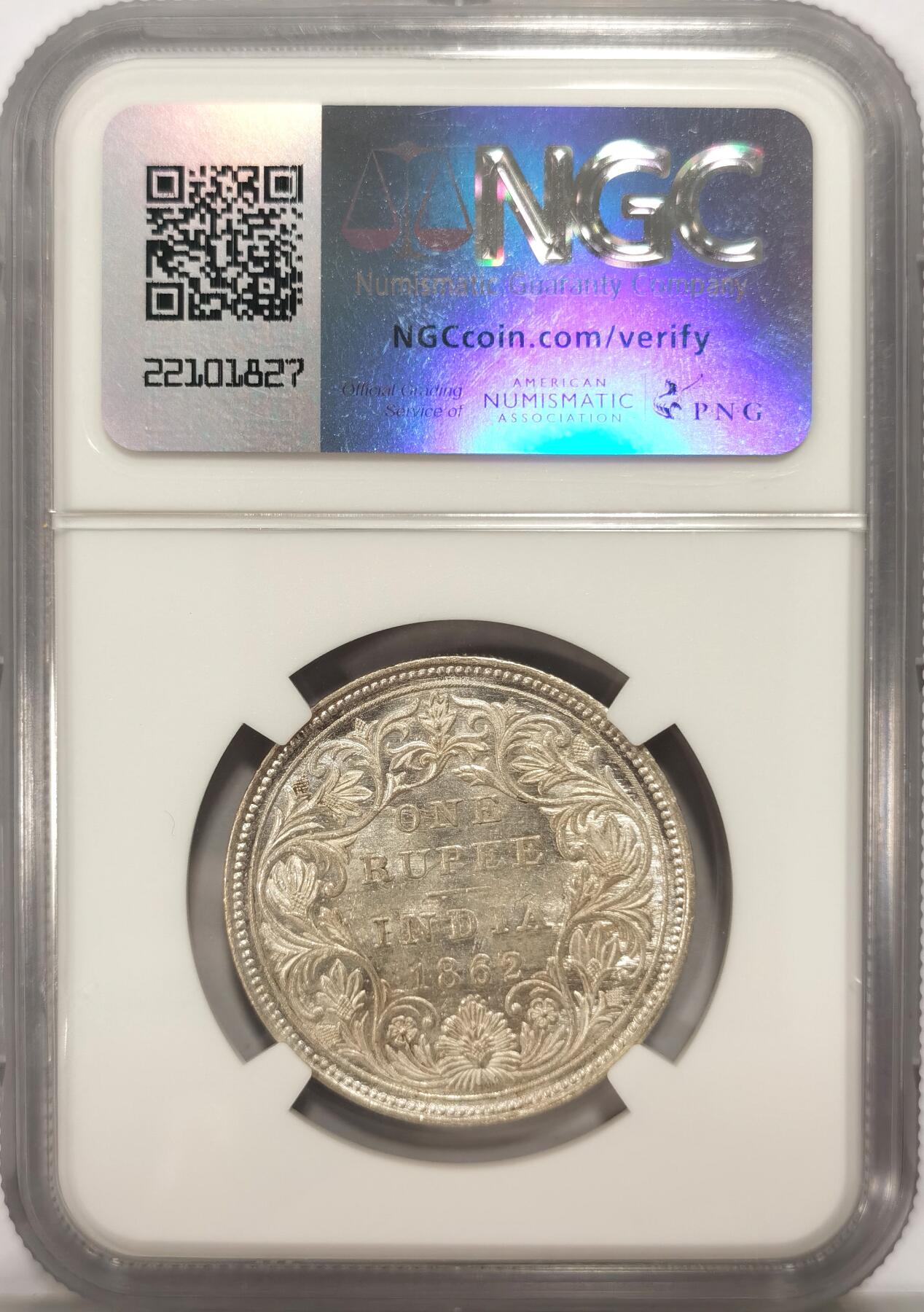 博洋堂世界钱币拍卖第090期（全场包邮） NGC MS61 印度1862年卢比银币，首年版，光度佳。