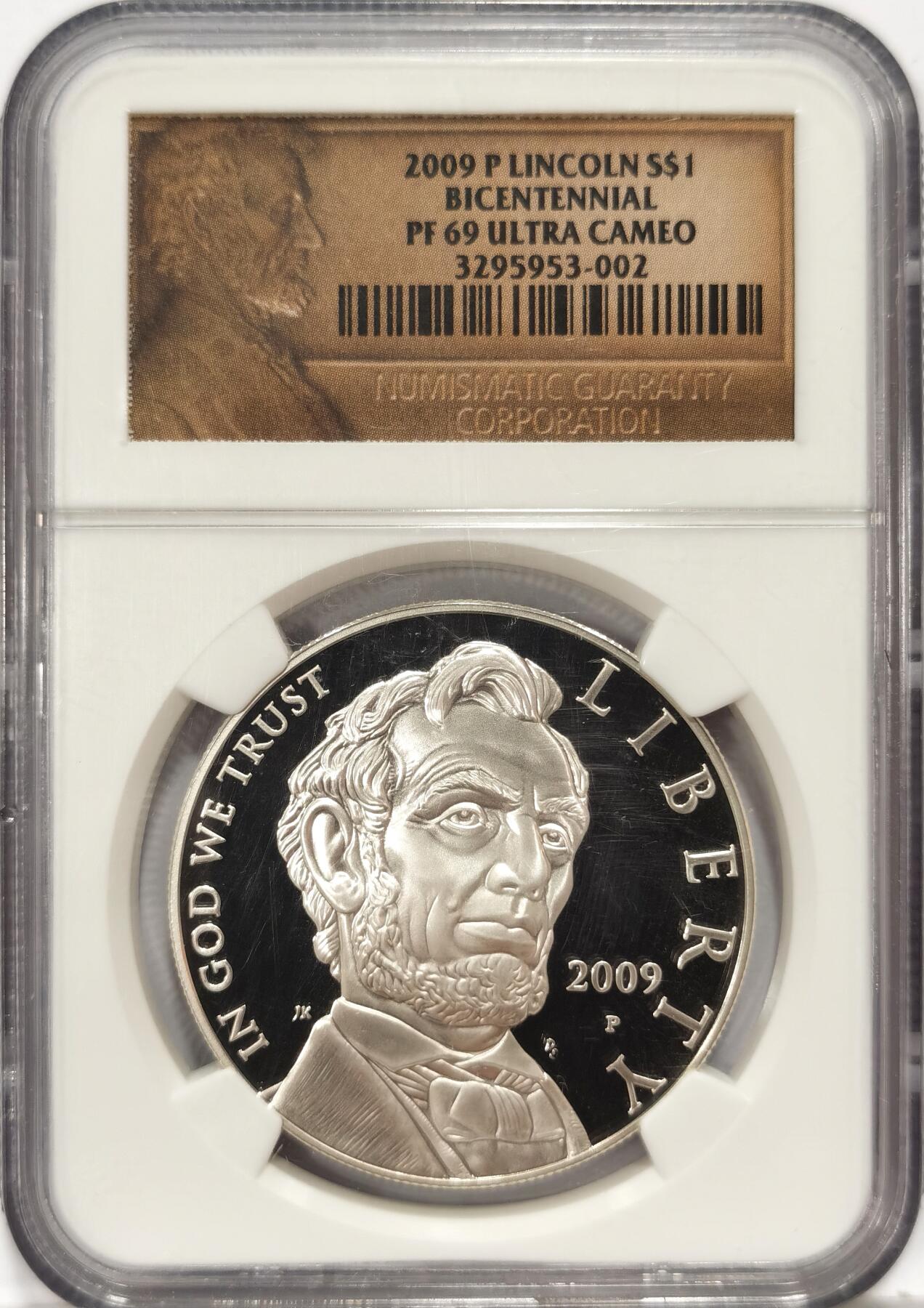 博洋堂世界钱币拍卖第090期（全场包邮） 美国2009年林肯诞辰200周年1美元精制银币NGC-PF69UC。PROOF精制币，币面清爽干净又漂亮，打制精美，状态极佳