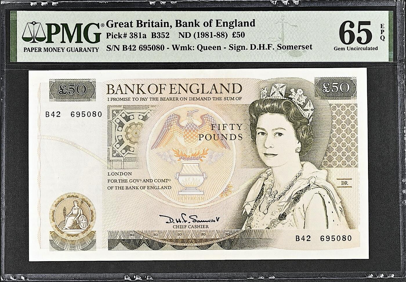 《张总收藏》166期-周日外币精品 英格兰50镑 PMG65E D序列首签 低评带EPQ 裸币收藏剪壳首选