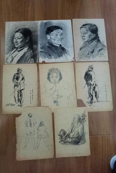 五十年代画家素描画稿八幅 - 五十年代画家素描画稿八幅