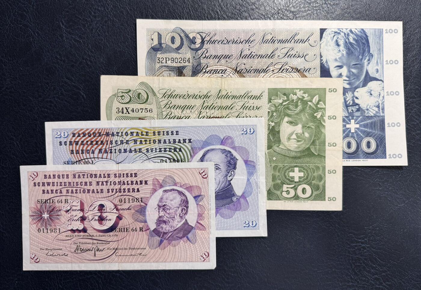 收藏联盟Quantum Auction 第374期拍卖  瑞士联邦1961-71年10-100法郎 非全新 品相如图