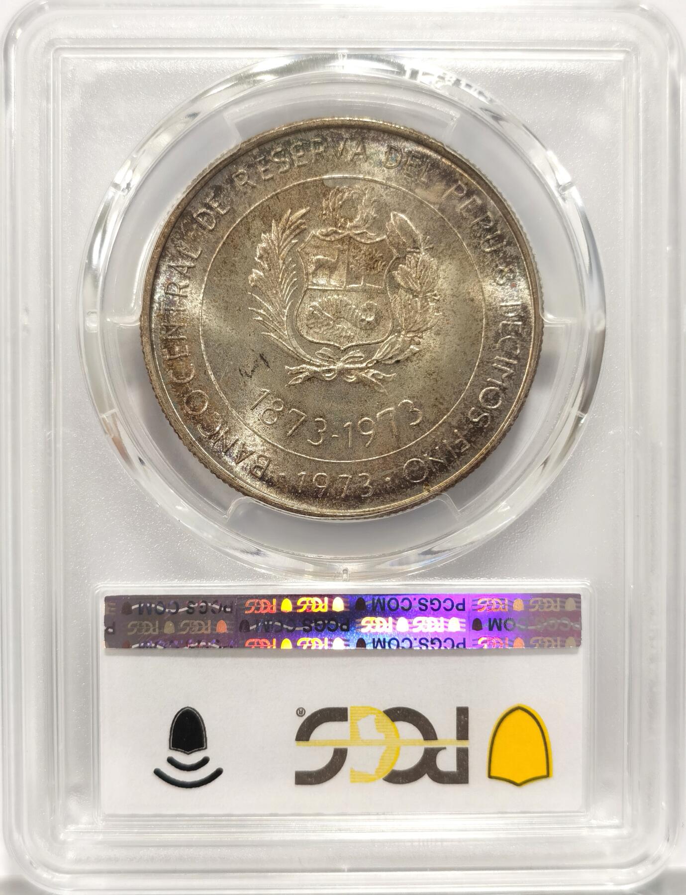 博洋堂世界钱币拍卖第090期（全场包邮） PCGS MS67 秘鲁1973年日本贸易百年纪念100索尔银币，原味带彩，PCGS最高分！