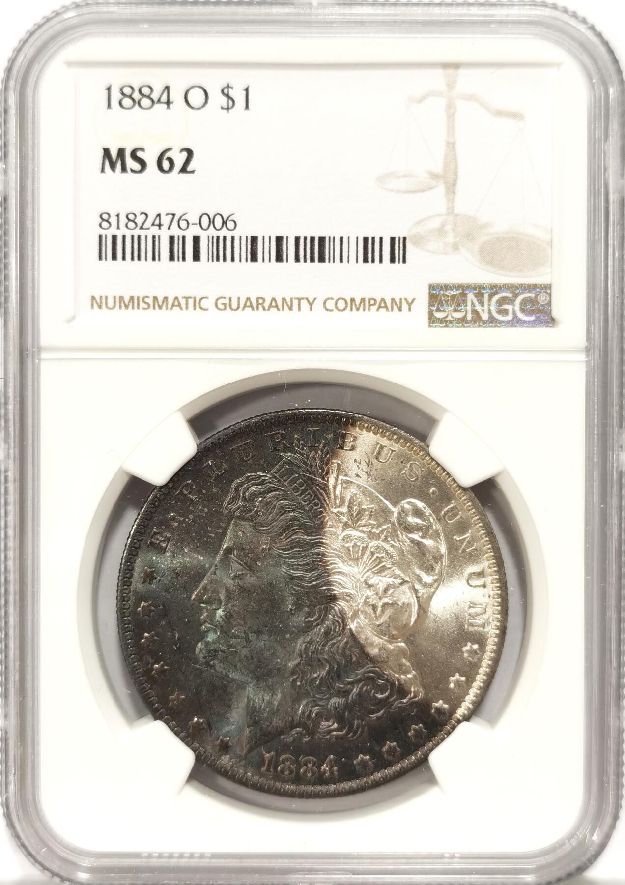 博洋堂世界钱币拍卖第090期（全场包邮） NGC MS62 美国1884年摩根1美元，单面深蓝彩包浆