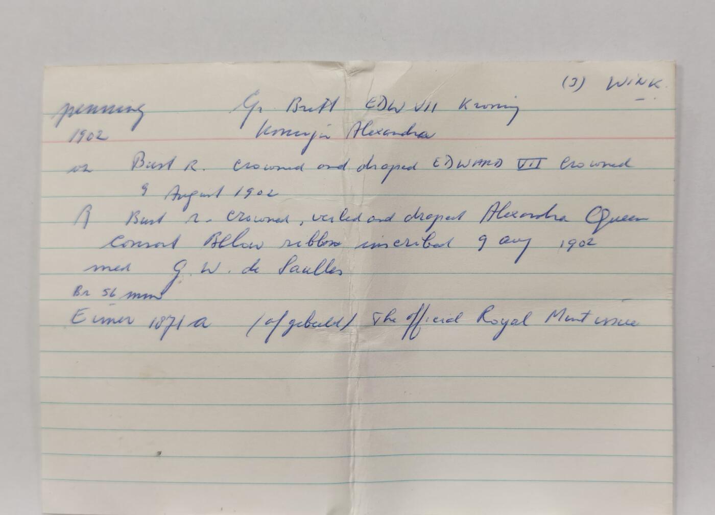 博洋堂世界钱币拍卖第090期（全场包邮） 英国1902年爱德华七世夫妇加冕典礼大铜章，56MM，81.6克，UNC，老藏家说明纸