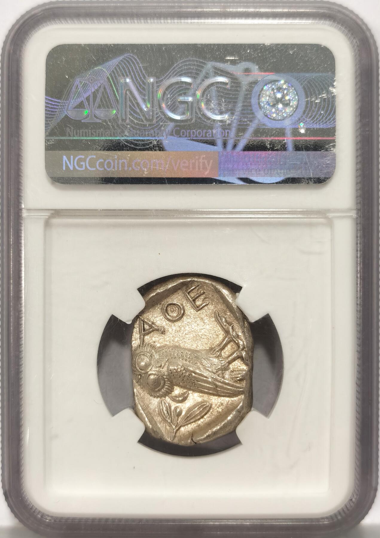 博洋堂世界钱币拍卖第090期（全场包邮） 古希腊雅典猫头鹰四德银币，希腊名誉品NGC CH AU，打制4外观5极品分，罕见缨帽齐全，超高细节猫头鹰