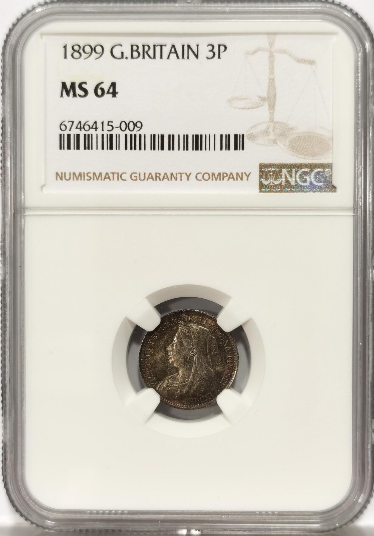 博洋堂世界钱币拍卖第090期（全场包邮） NGC MS64 英国1899年维多利亚3便士银币