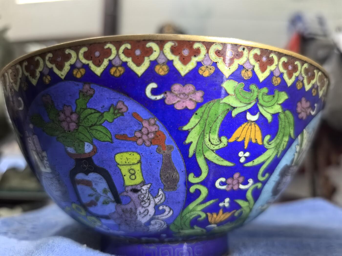 创汇时期景泰蓝大碗 全品，如图！ 尺寸:22*11cm