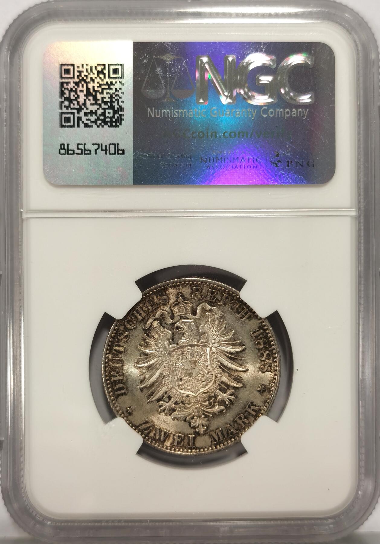 博洋堂世界钱币拍卖第090期（全场包邮） NGC MS64 德国普鲁士1888年三皇2马克银币 老彩热门品种