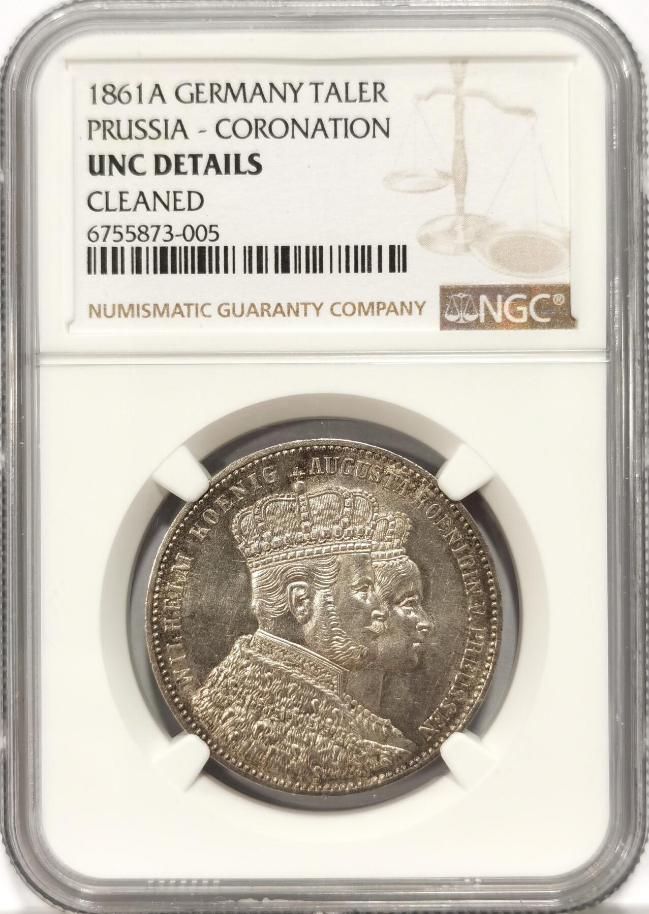 博洋堂世界钱币拍卖第090期（全场包邮） NGC UNC 德国普鲁士1861年加冕泰勒 严评 眼见有分状态