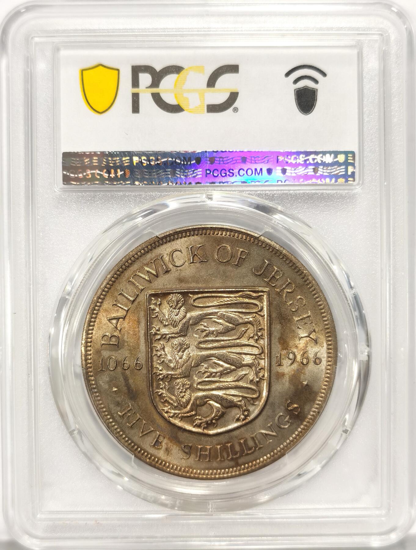 博洋堂世界钱币拍卖第090期（全场包邮） PCGS MS65 英属泽西1966年诺曼征服900周年5先令，PCGS亚军分，仅有2枚更高分
