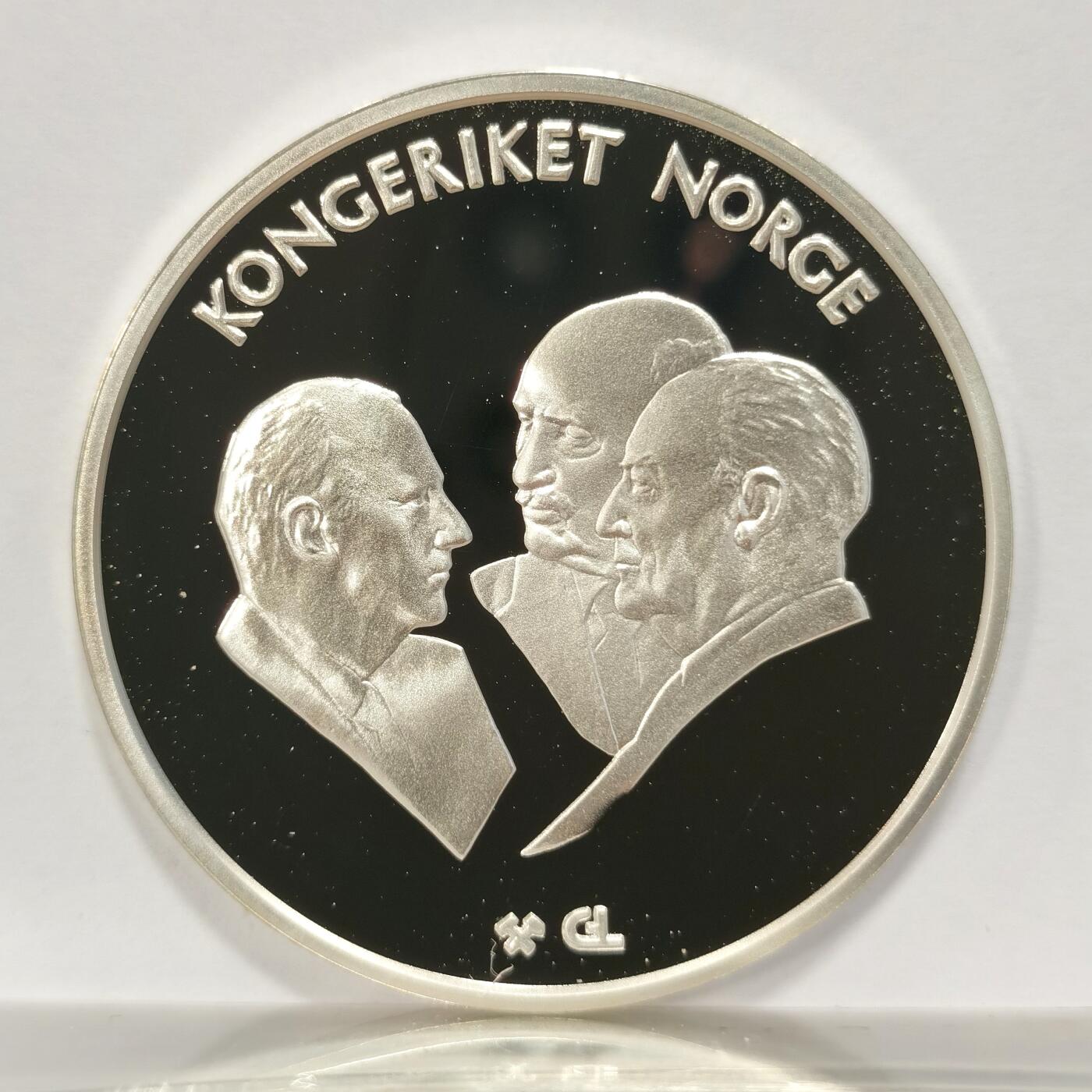 博洋堂世界钱币拍卖第090期（全场包邮） 挪威“三巨头”纪念大银章，双面为镜面无暇，银章为925银，克重33.9克