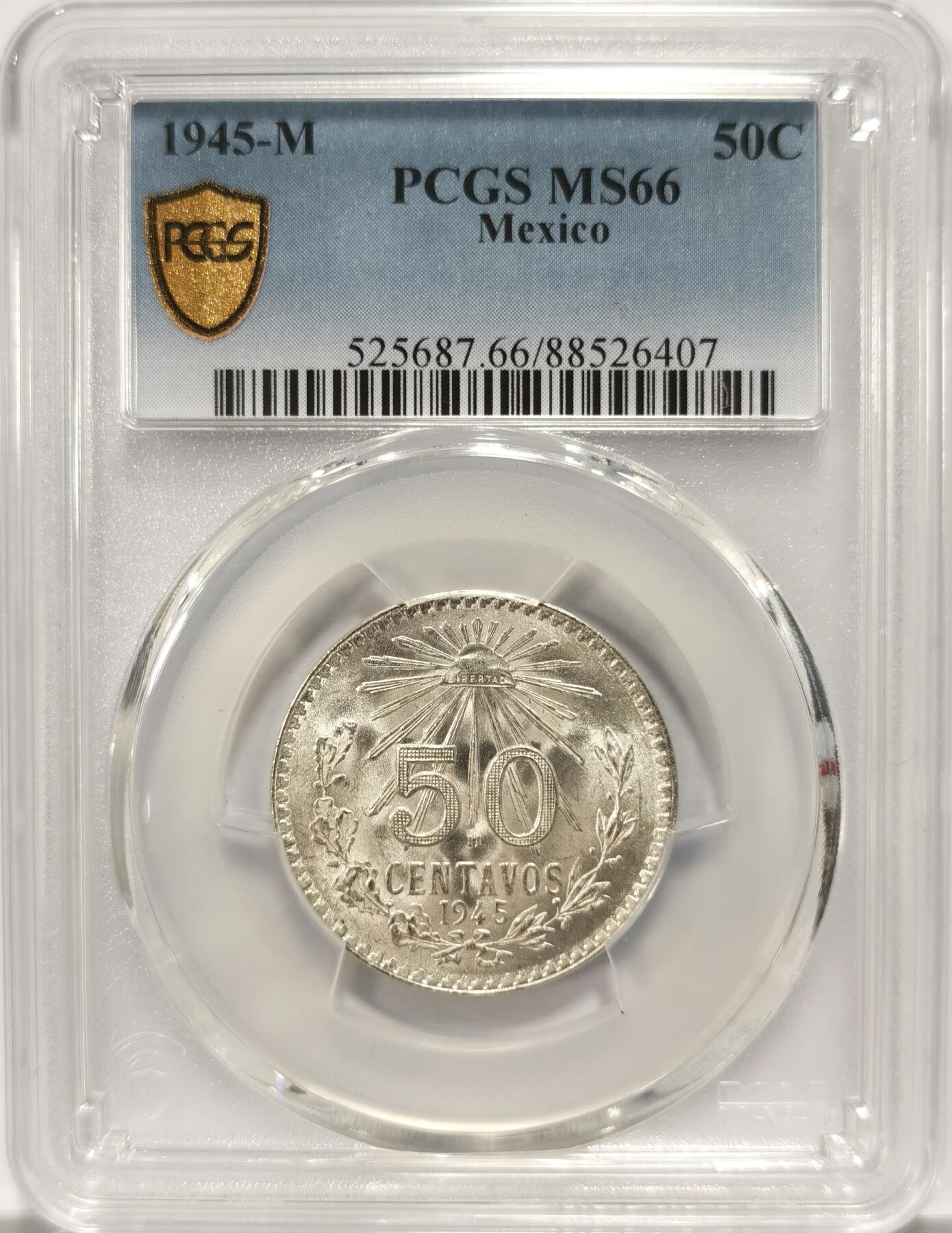 博洋堂世界钱币拍卖第090期（全场包邮） PCGS MS66 墨西哥1945年50分鹰洋银币