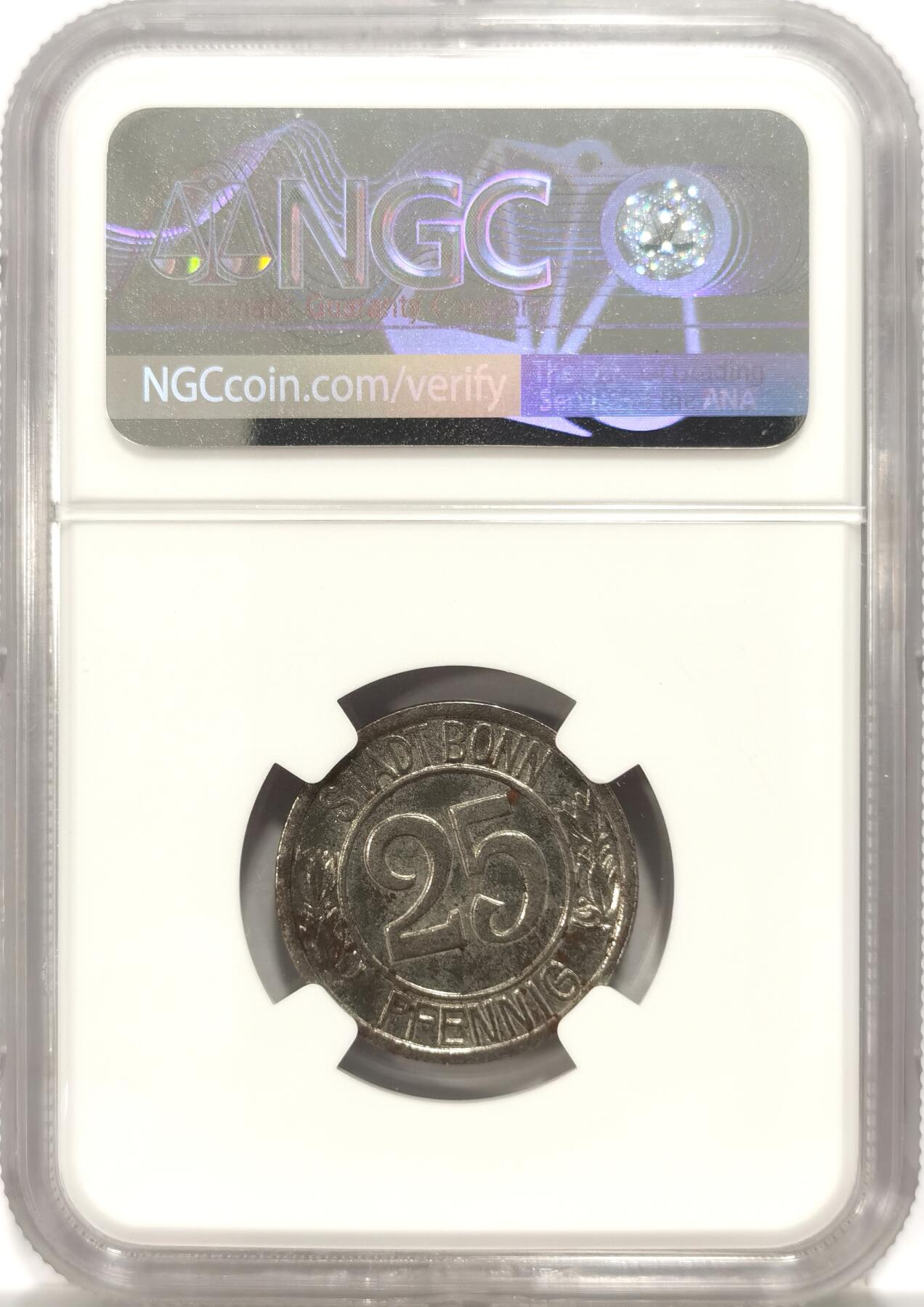 博洋堂世界钱币拍卖第090期（全场包邮） NGC MS62 德紧1920年波恩贝多芬纪念25芬妮铁币 底板干净 百年铁币无锈难得