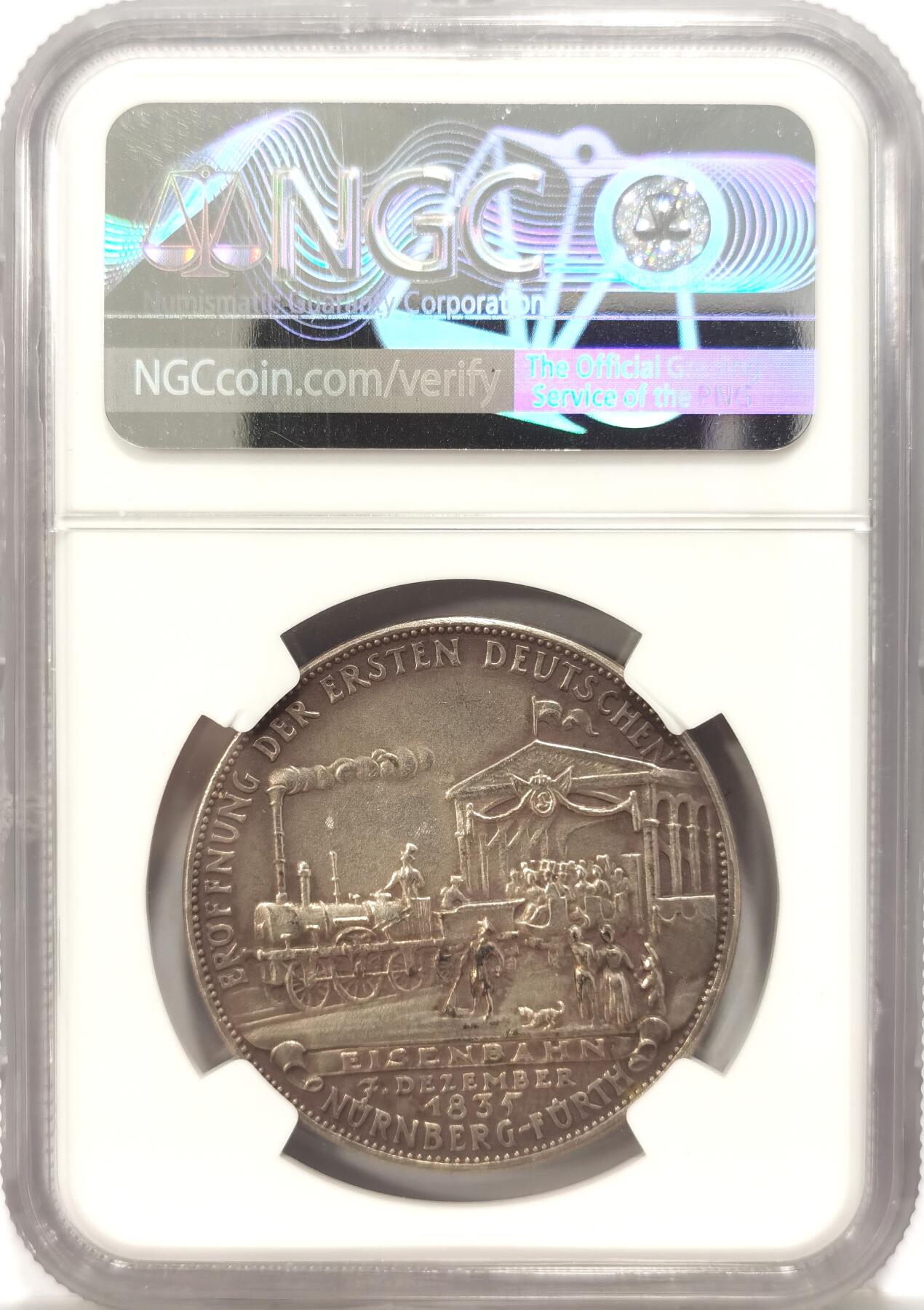 博洋堂世界钱币拍卖第090期（全场包邮） NGC MS61 德国1935年纽伦堡-福斯铁路纪念银章，季军分，更高分仅有三枚，卡尔·哥茨作品