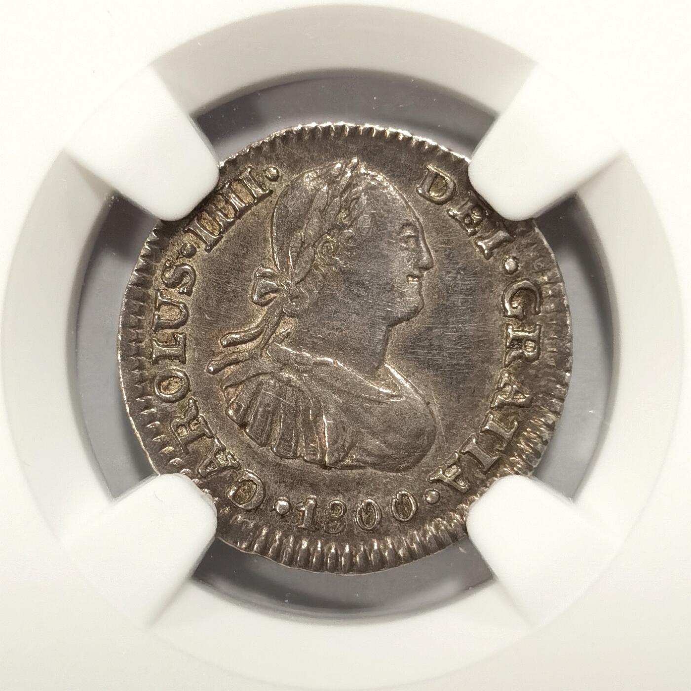 博洋堂世界钱币拍卖第090期（全场包邮） NGC AU 西属墨西哥1800年卡洛斯四世1R银币，少见1里亚尔辅币，原味感觉能出分