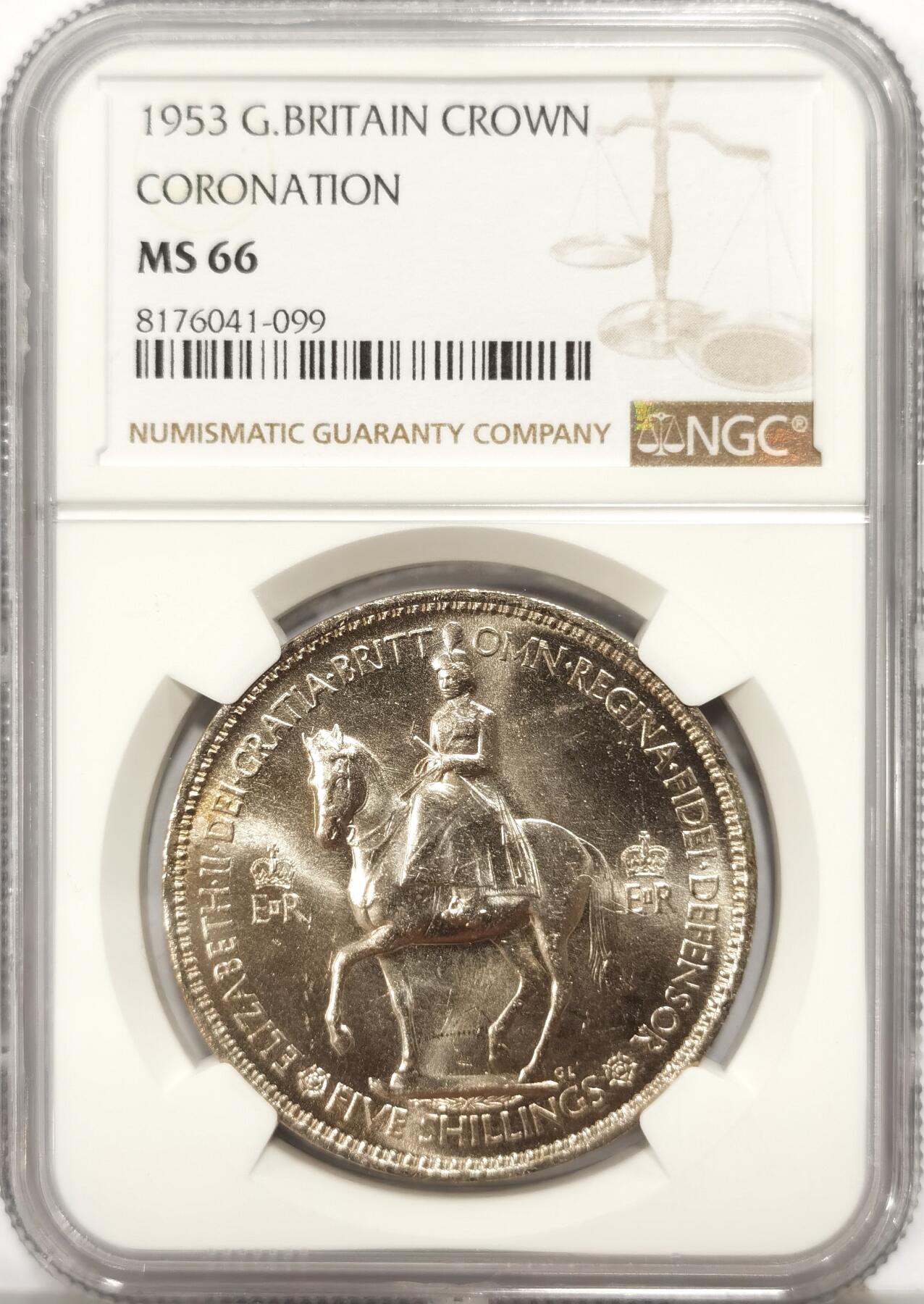 博洋堂世界钱币拍卖第090期（全场包邮） NGC MS66 英国1953年伊丽莎白二世登基纪念克朗，少见高分