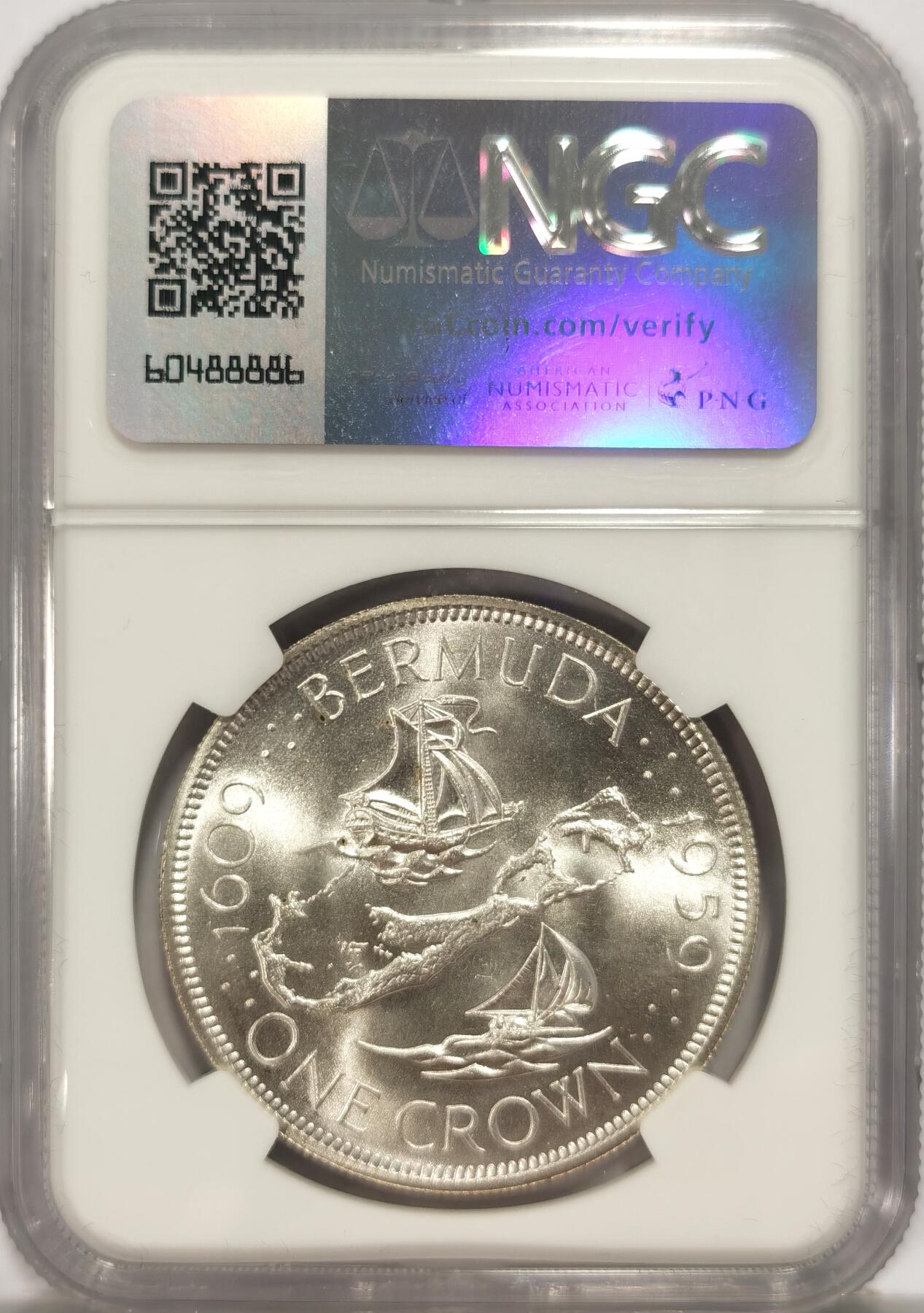 博洋堂世界钱币拍卖第090期（全场包邮） NGC MS67 英属百慕大1959年伊丽莎白二世1克朗银币，殖民地发现350周年纪念，巅峰级分数2