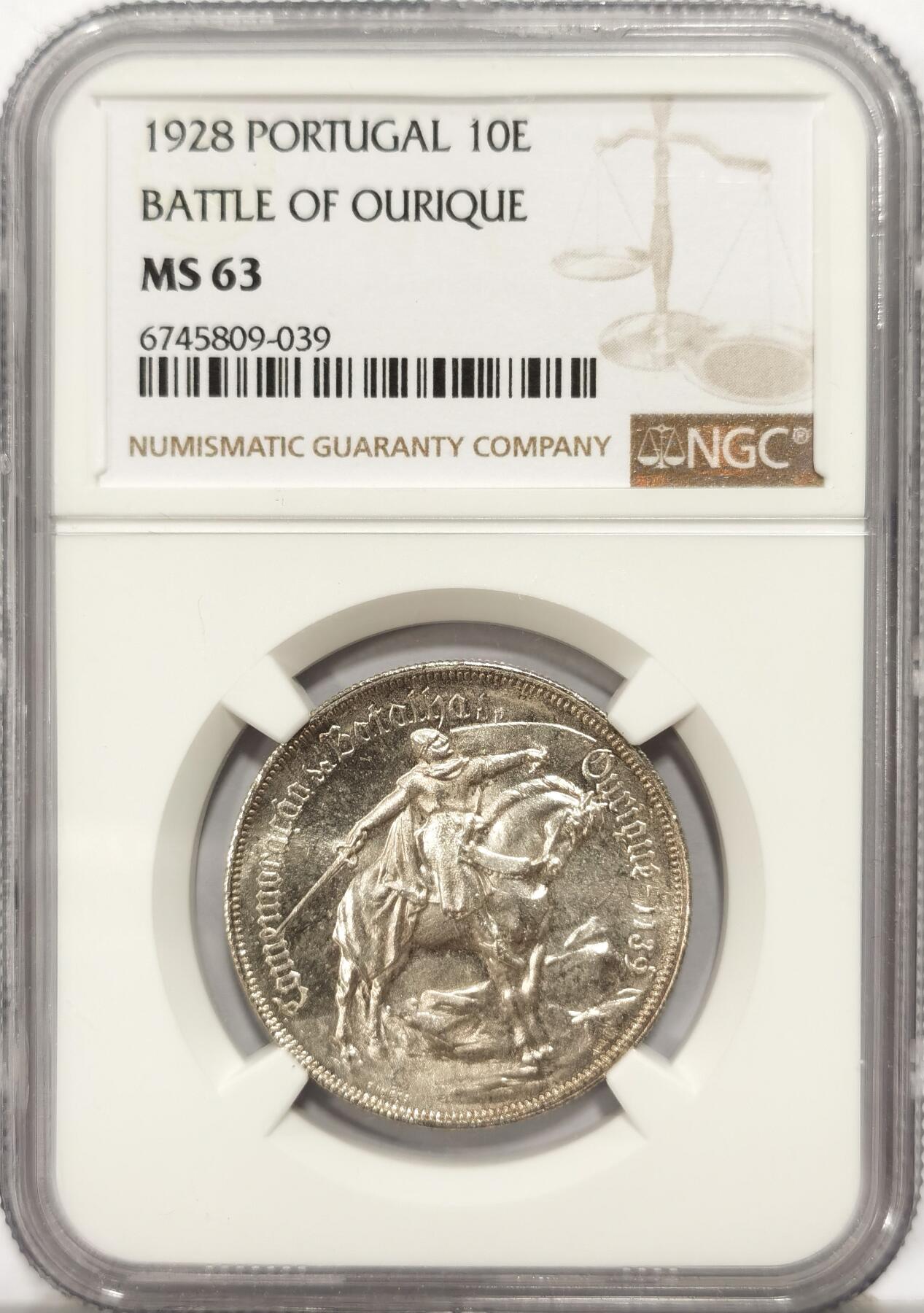 博洋堂世界钱币拍卖第104期（全场包邮） NGC MS63 葡萄牙1928年奥里基战役10埃斯库多银币